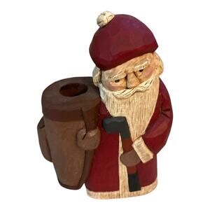 Vintage Wooden Handcrafted Santa with Golf Bag Golfer 7" Tall